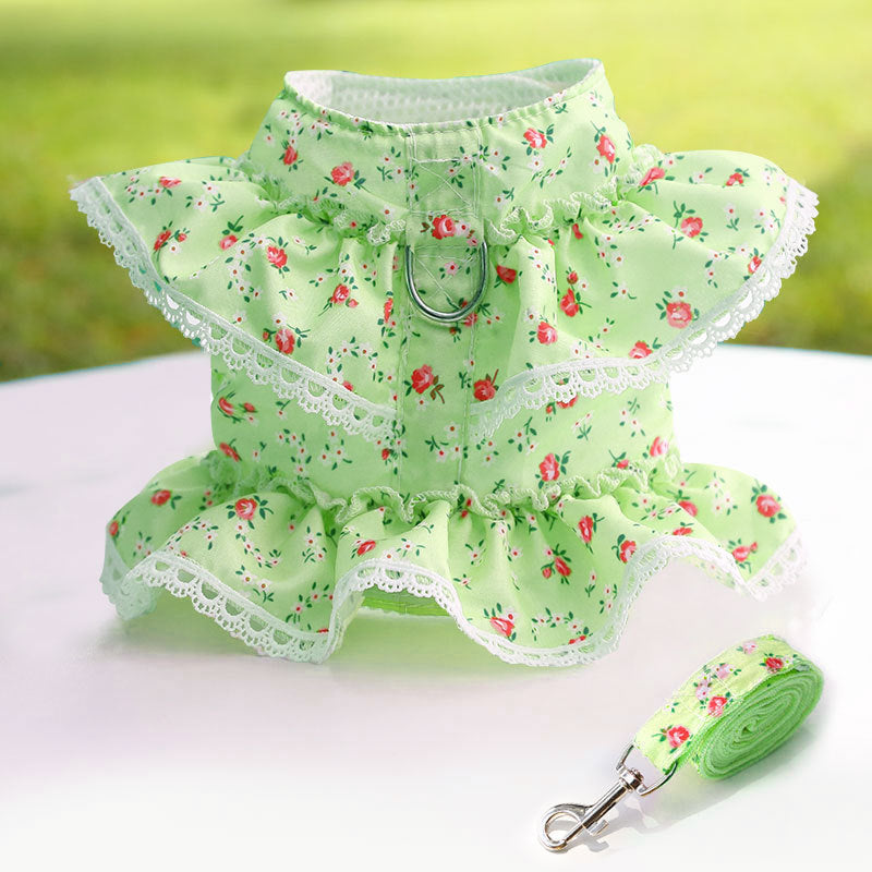 HKM-7619261 Small Floral Lace Teddy Bear Dog Leash with Chest Strap for Pets Up to 15 kg