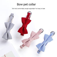 HKM-7620669 Houndstooth Bow Pet Collar ¨C Stylish and Durable in Blue, Pink, Gray, and Purplish Red, Fits 22-29cm