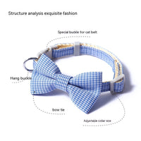 HKM-7620669 Houndstooth Bow Pet Collar ¨C Stylish and Durable in Blue, Pink, Gray, and Purplish Red, Fits 22-29cm