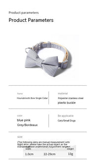 HKM-7620669 Houndstooth Bow Pet Collar ¨C Stylish and Durable in Blue, Pink, Gray, and Purplish Red, Fits 22-29cm