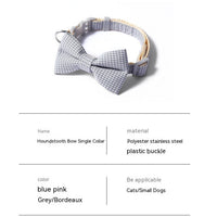 HKM-7620669 Houndstooth Bow Pet Collar ¨C Stylish and Durable in Blue, Pink, Gray, and Purplish Red, Fits 22-29cm