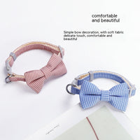 HKM-7620669 Houndstooth Bow Pet Collar ¨C Stylish and Durable in Blue, Pink, Gray, and Purplish Red, Fits 22-29cm