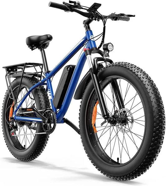 HKM-762067 1000W Electric Mountain Bike with 26 Inch Fat Tires, Front Suspension, 7-Speed Gears, and 48V Battery