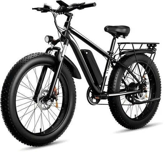 HKM-762067 1000W Electric Mountain Bike with 26 Inch Fat Tires, Front Suspension, 7-Speed Gears, and 48V Battery