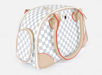 HKM-7620925 Pet Carrier Bag for Dogs and Cats – PU Material, Maximum Capacity 8 kg, Available in Small & Large Sizes, White & Brown Colors