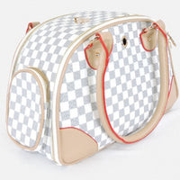 HKM-7620925 Pet Carrier Bag for Dogs and Cats – PU Material, Maximum Capacity 8 kg, Available in Small & Large Sizes, White & Brown Colors