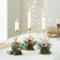 HKM-762131 Christmas Wrought Iron Candlestick Window Decoration - Snowflake, Star, Elk Designs, 15CM (Candle Not Included)
