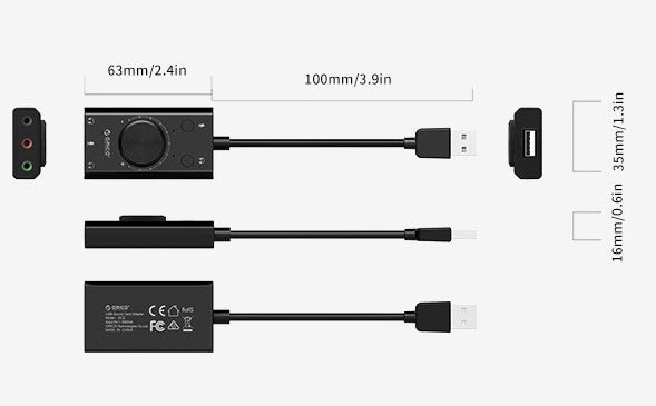 HKM-762195 USB Multi-Function External Sound Card with Mute Switch and Volume Control, Compatible with Windows/Mac OS/Linux