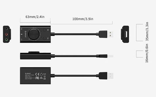 HKM-762195 USB Multi-Function External Sound Card with Mute Switch and Volume Control, Compatible with Windows/Mac OS/Linux