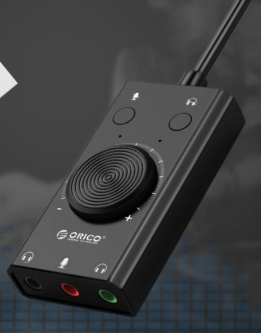 HKM-762195 USB Multi-Function External Sound Card with Mute Switch and Volume Control, Compatible with Windows/Mac OS/Linux