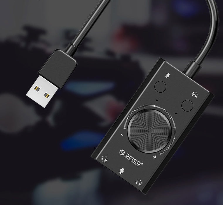 HKM-762195 USB Multi-Function External Sound Card with Mute Switch and Volume Control, Compatible with Windows/Mac OS/Linux