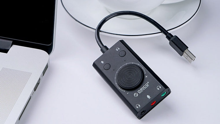 HKM-762195 USB Multi-Function External Sound Card with Mute Switch and Volume Control, Compatible with Windows/Mac OS/Linux