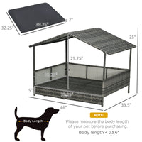 HKM-7623101 Outdoor Dog Bed with Canopy and Cushion for Medium to Large Dogs, Rattan and Steel Construction