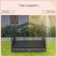 HKM-7623101 Outdoor Dog Bed with Canopy and Cushion for Medium to Large Dogs, Rattan and Steel Construction