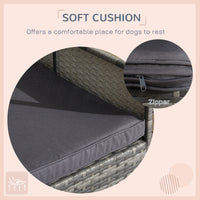 HKM-7623101 Outdoor Dog Bed with Canopy and Cushion for Medium to Large Dogs, Rattan and Steel Construction