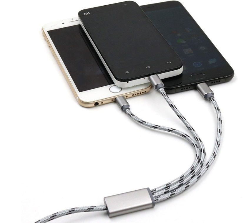 HKM-762387 Three-in-One USB Charging Cable - Short 0.2m TYPE-C, Micro USB, Aluminum Alloy Connector, Gold/Rose Gold/Silver