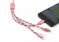 HKM-762387 Three-in-One USB Charging Cable - Short 0.2m TYPE-C, Micro USB, Aluminum Alloy Connector, Gold/Rose Gold/Silver