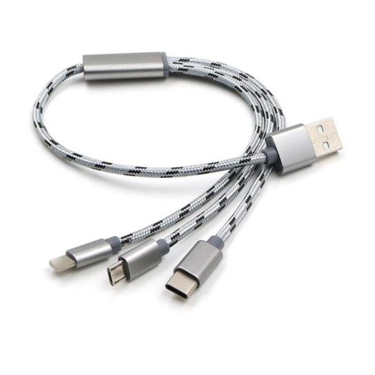 HKM-762387 Three-in-One USB Charging Cable - Short 0.2m TYPE-C, Micro USB, Aluminum Alloy Connector, Gold/Rose Gold/Silver