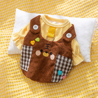HKM-7624125 Autumn and Winter Small Animal Two-Legged Overalls in Rock Yellow Chicken and Lomi Brown Tiger