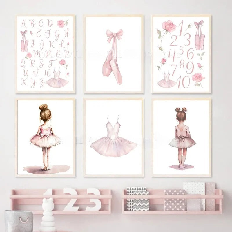 HKM-762451 Ballet Alphanumeric Children's Room Canvas Art - 13x18cm, 15x20cm, 21x30cm Options