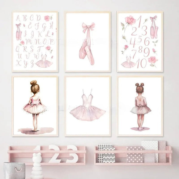 HKM-762451 Ballet Alphanumeric Children's Room Canvas Art - 13x18cm, 15x20cm, 21x30cm Options