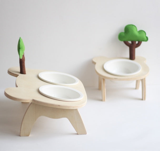 HKM-7624637 Natural Wood Bear Design Pet Bowl with Single and Double Rack Options