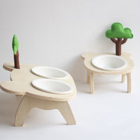 HKM-7624637 Natural Wood Bear Design Pet Bowl with Single and Double Rack Options