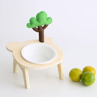 HKM-7624637 Natural Wood Bear Design Pet Bowl with Single and Double Rack Options