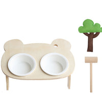 HKM-7624637 Natural Wood Bear Design Pet Bowl with Single and Double Rack Options
