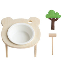 HKM-7624637 Natural Wood Bear Design Pet Bowl with Single and Double Rack Options