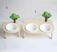 HKM-7624637 Natural Wood Bear Design Pet Bowl with Single and Double Rack Options