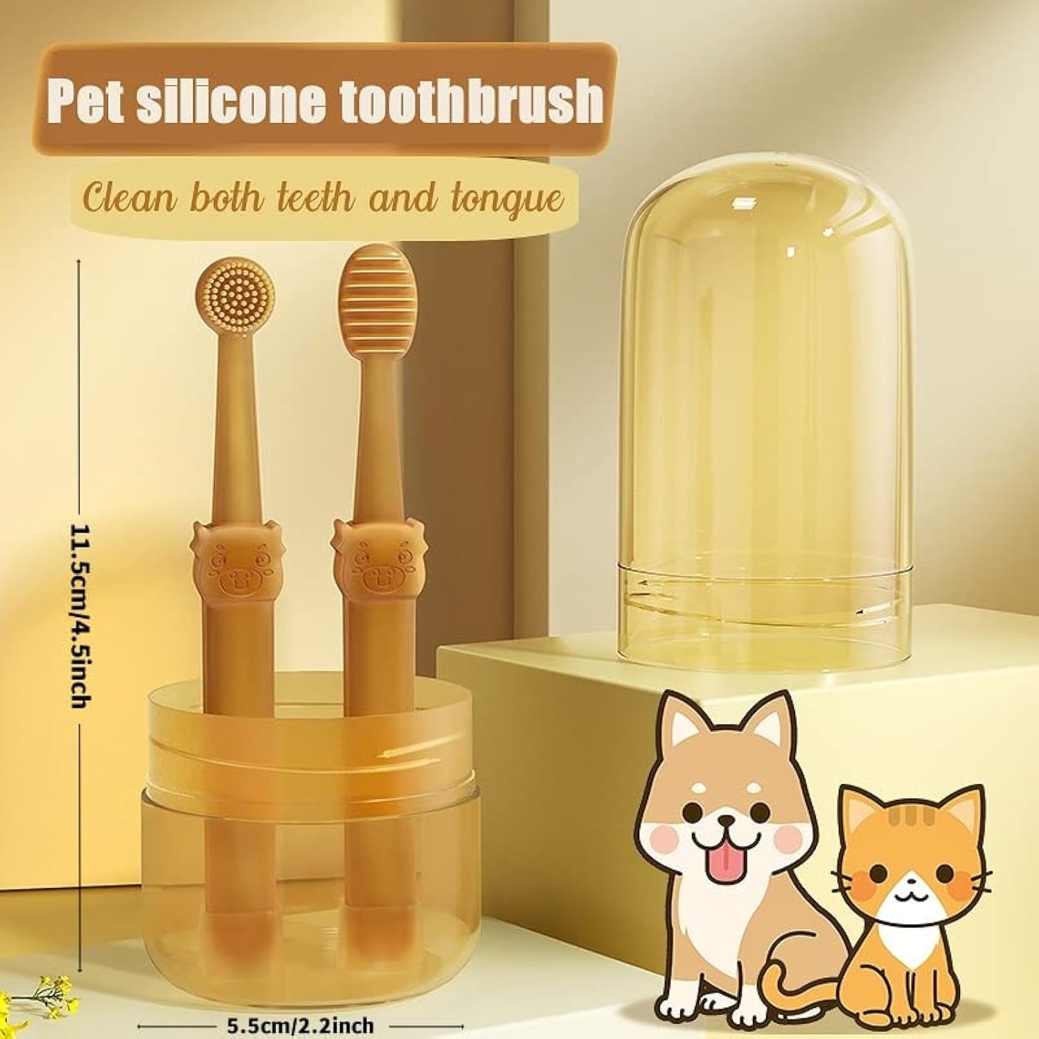HKM-7625917 360-Degree Silicone Dog and Cat Toothbrush with Tongue Cleaner and Storage Cup for Effective Dental Care