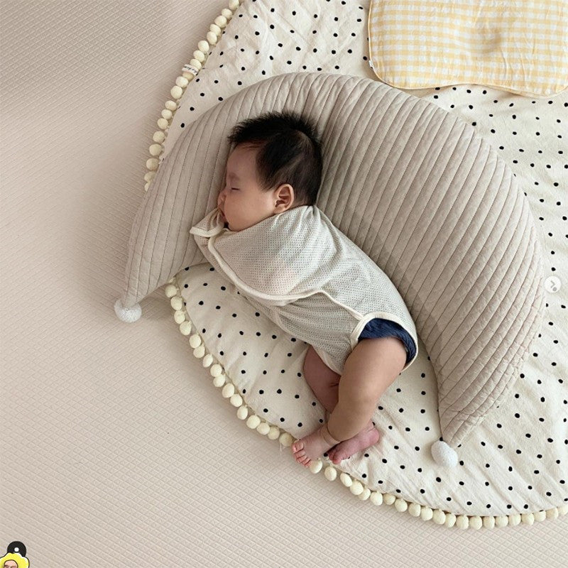 HKM-762643 Cotton Fur Ball Moon Pillow Cushion for Babies, Removable & Washable, 60x25x10CM