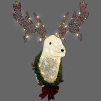 HKM-762643 Lighted Christmas Reindeer Head Wreath with LED Warm White Lights for Indoor and Outdoor Display