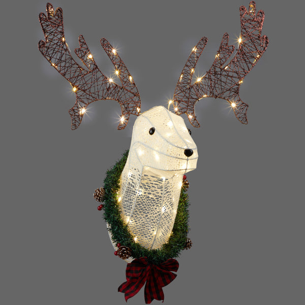HKM-762643 Lighted Christmas Reindeer Head Wreath with LED Warm White Lights for Indoor and Outdoor Display