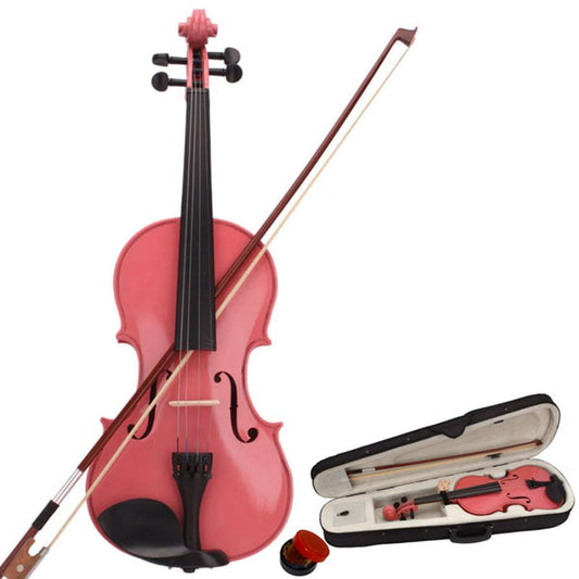 HKM-762771 Pink Violin with Box Bow and Rosin Set