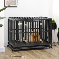 HKM-7628093 Heavy-Duty Pet Dog Crate with Playpen, Removable Tray & Rolling Caster Wheels 44''