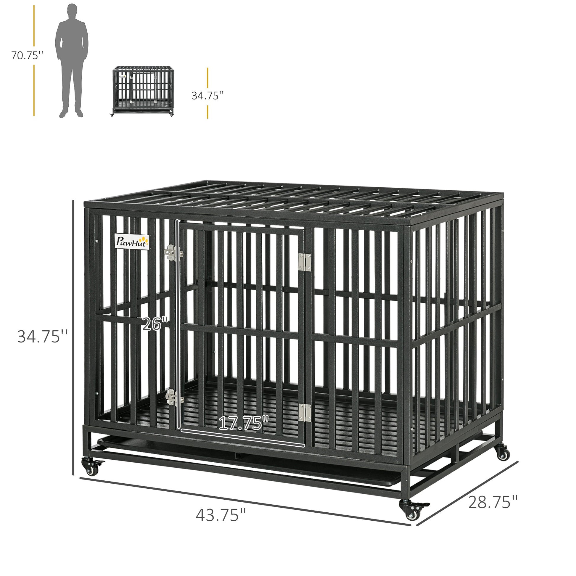 HKM-7628093 Heavy-Duty Pet Dog Crate with Playpen, Removable Tray & Rolling Caster Wheels 44''