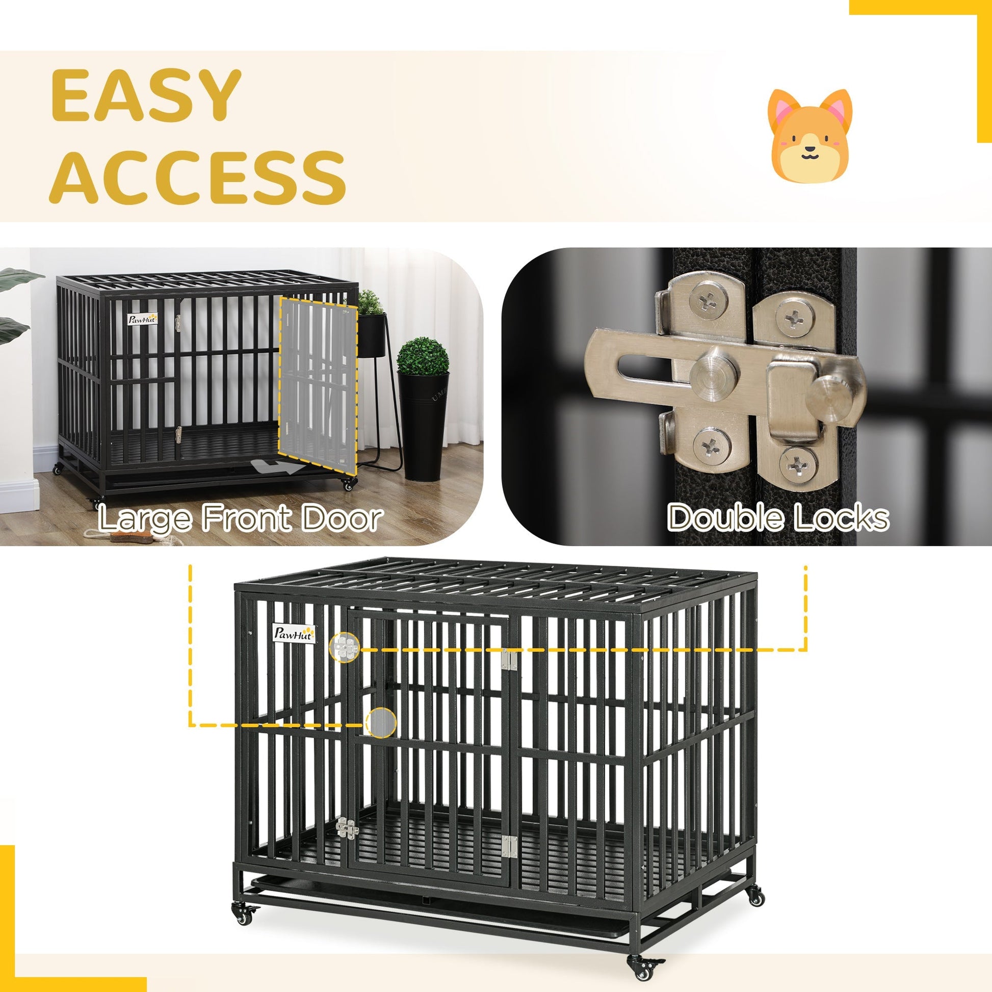 HKM-7628093 Heavy-Duty Pet Dog Crate with Playpen, Removable Tray & Rolling Caster Wheels 44''