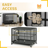 HKM-7628093 Heavy-Duty Pet Dog Crate with Playpen, Removable Tray & Rolling Caster Wheels 44''