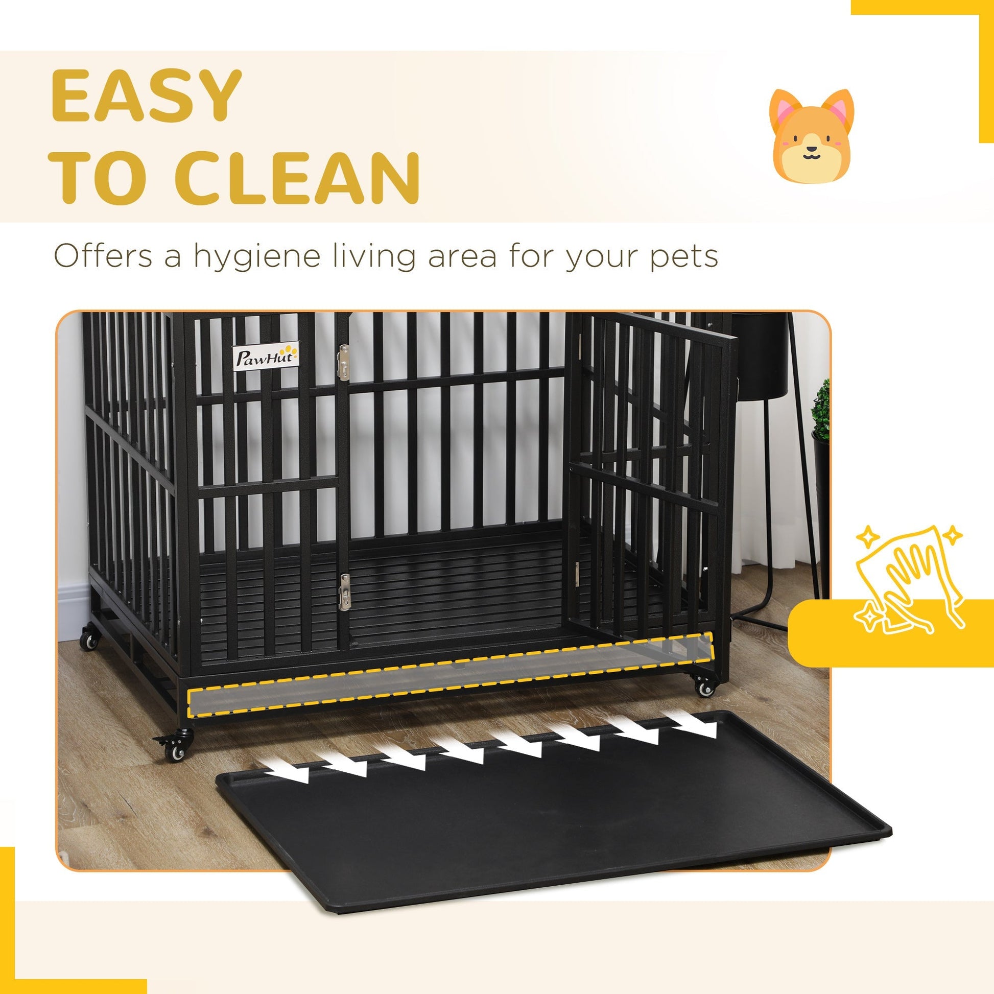 HKM-7628093 Heavy-Duty Pet Dog Crate with Playpen, Removable Tray & Rolling Caster Wheels 44''