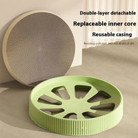 HKM-7628477 Wear-Resistant Round Cat Scratching Board with Replaceable Corrugated Paper Nest - Green and White, 55CM