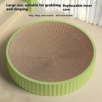 HKM-7628477 Wear-Resistant Round Cat Scratching Board with Replaceable Corrugated Paper Nest - Green and White, 55CM