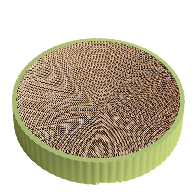 HKM-7628477 Wear-Resistant Round Cat Scratching Board with Replaceable Corrugated Paper Nest - Green and White, 55CM