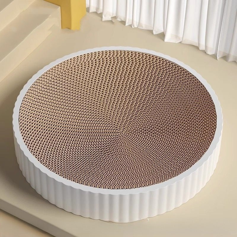 HKM-7628477 Wear-Resistant Round Cat Scratching Board with Replaceable Corrugated Paper Nest - Green and White, 55CM