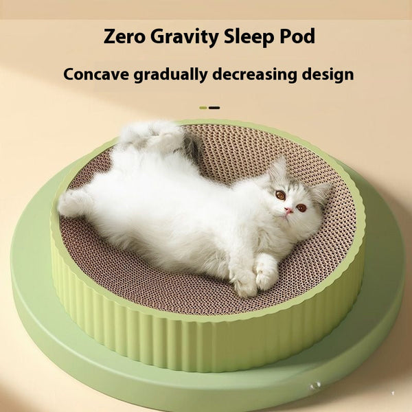 HKM-7628477 Wear-Resistant Round Cat Scratching Board with Replaceable Corrugated Paper Nest - Green and White, 55CM