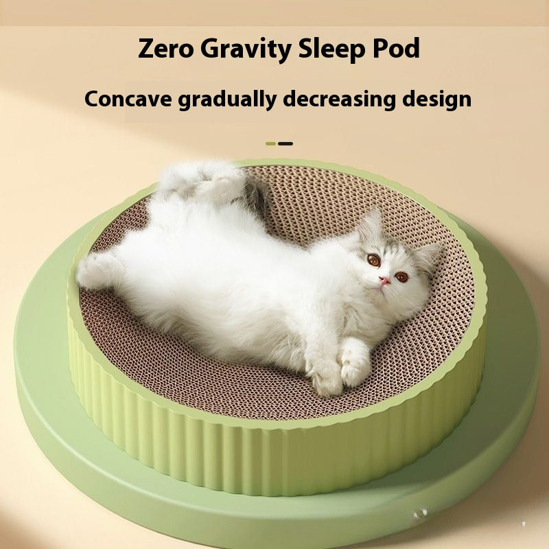 HKM-7628477 Wear-Resistant Round Cat Scratching Board with Replaceable Corrugated Paper Nest - Green and White, 55CM