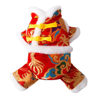HKM-7628989 Lunar New Year Dragon Brocade Dog Jumpsuit with Faux Fur Trim for Warmth and Comfort