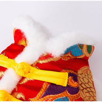 HKM-7628989 Lunar New Year Dragon Brocade Dog Jumpsuit with Faux Fur Trim for Warmth and Comfort