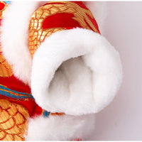 HKM-7628989 Lunar New Year Dragon Brocade Dog Jumpsuit with Faux Fur Trim for Warmth and Comfort